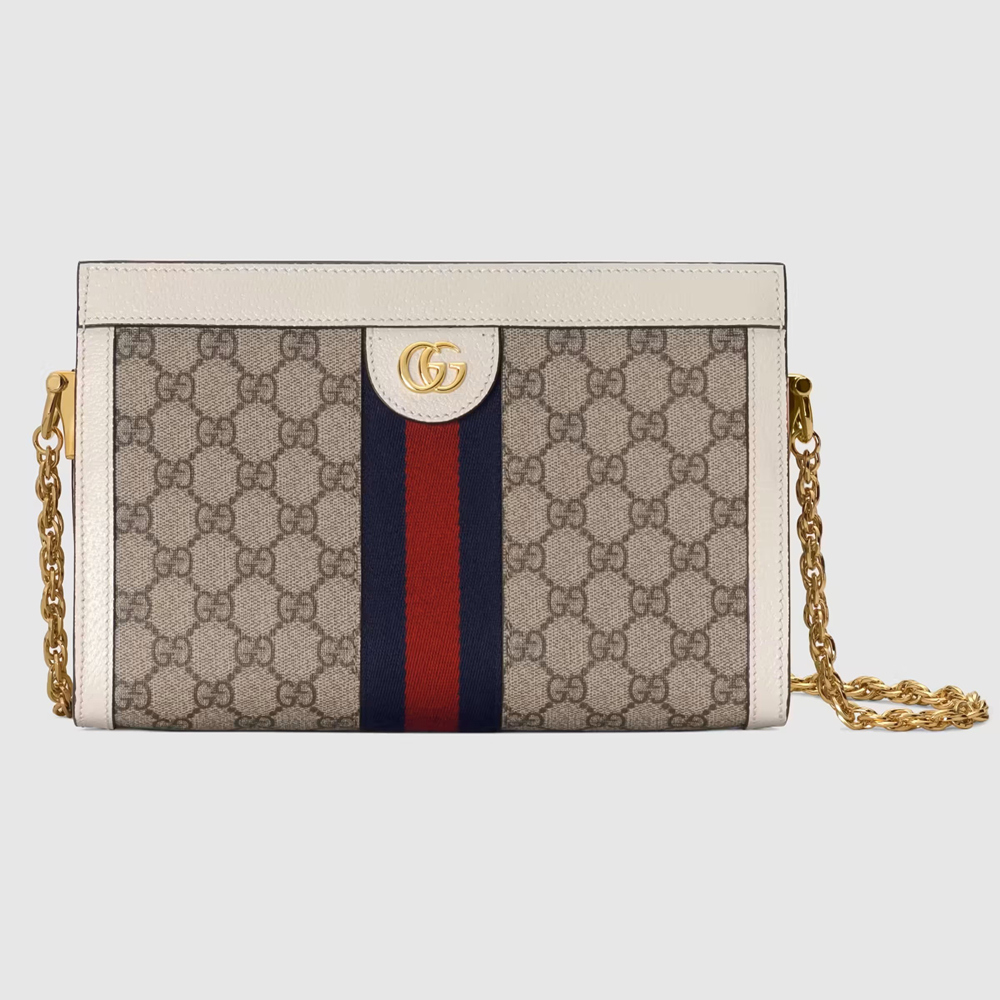 Gucci Ophidia GG Small Chain Bag in GG Canvas with White Leather GGBS10687