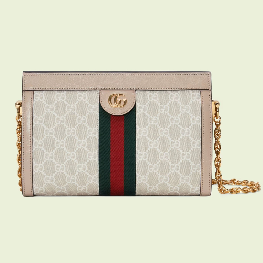 Gucci Ophidia GG Small Chain Shoulder Bag in White Supreme Canvas GGBS10694