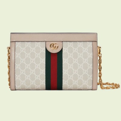 Gucci Ophidia GG Small Chain Shoulder Bag in White Supreme Canvas GGBS10694