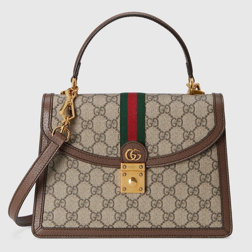 Gucci Ophidia GG Small Top Handle Bag in GG Canvas with Brown Leather GGBS10718