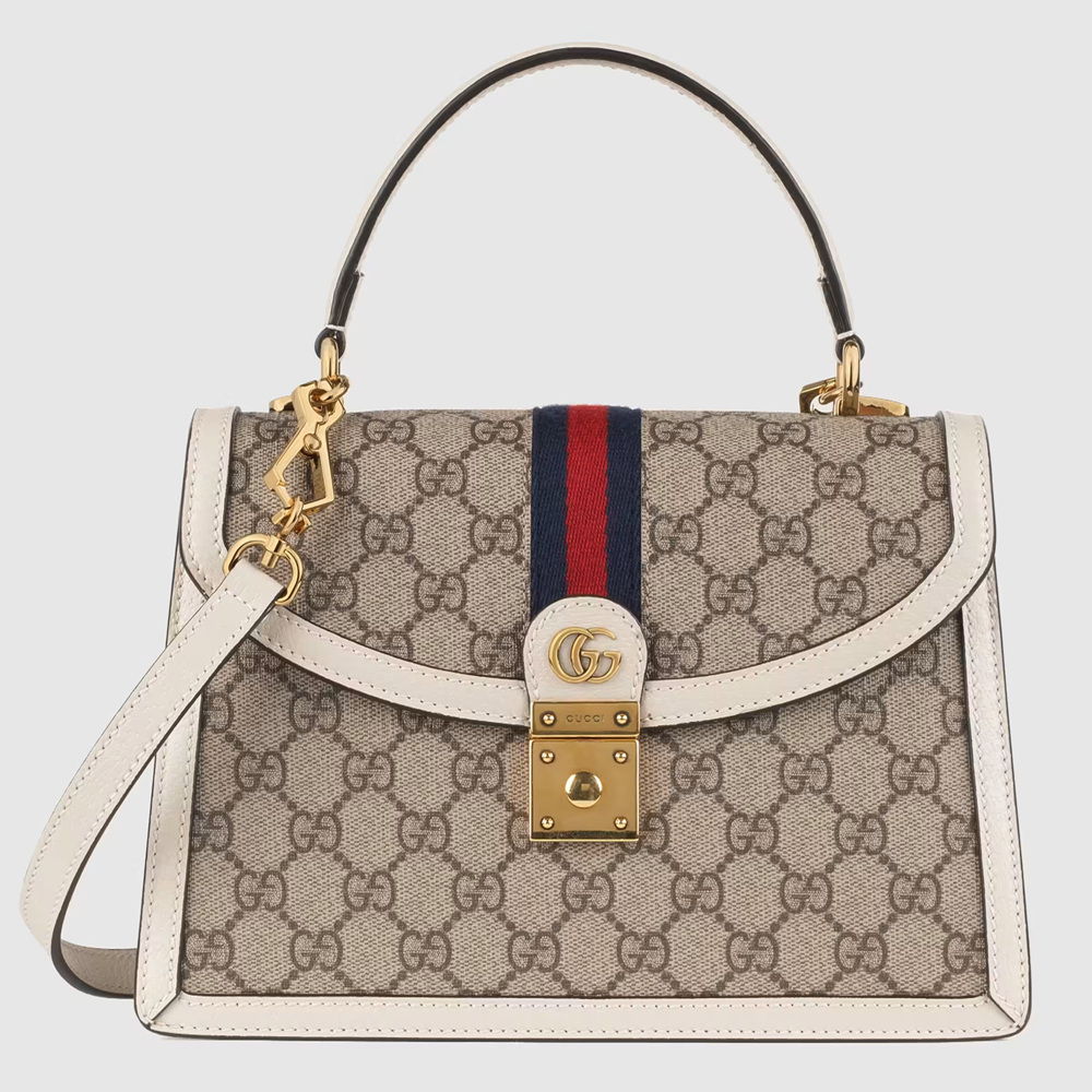 Gucci Ophidia GG Small Top Handle Bag in GG Canvas with White Leather GGBS10719