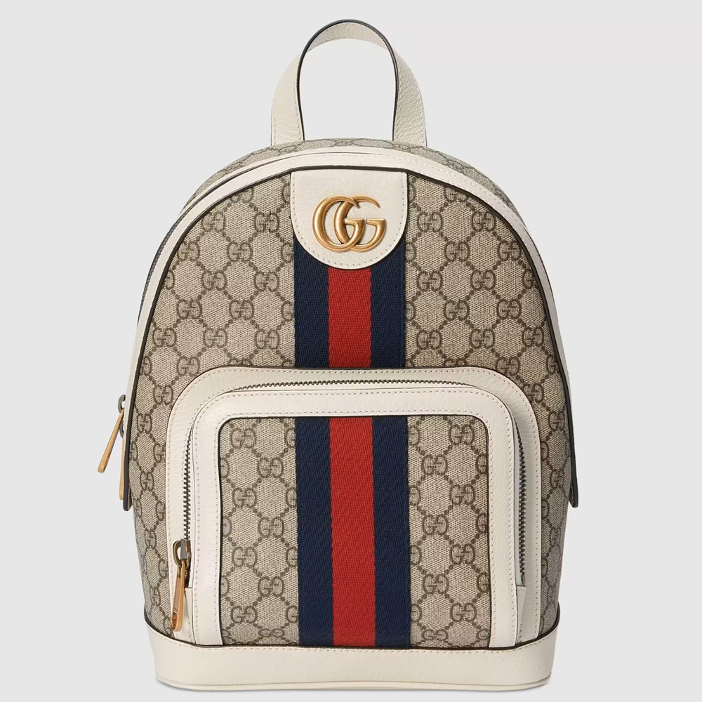 Gucci Ophidia GG Supreme Backpack with White Leather GGBS10044