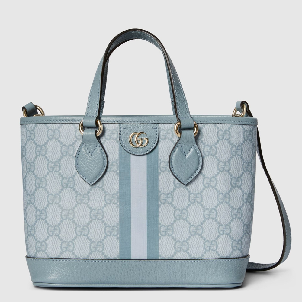 Gucci Ophidia Mini Tote Bag in Dusty Blue GG Supreme Canvas GGBS10667