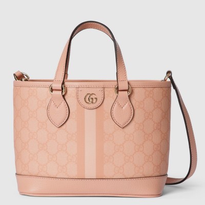 Gucci Ophidia Mini Tote Bag in Dusty Pink GG Supreme Canvas GGBS10668