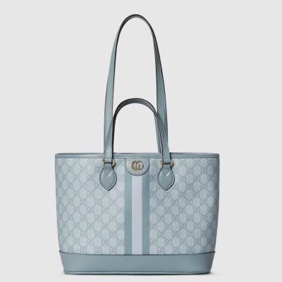 Gucci Ophidia Small Tote Bag in Dusty Blue GG Supreme Canvas GGBS10745