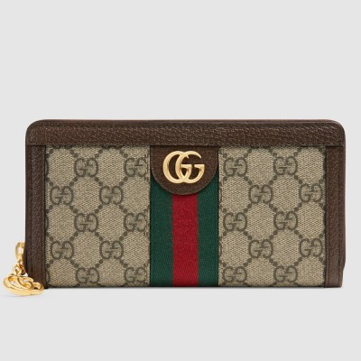 Gucci Ophidia Zip Around Wallet in Beige Canvas with Brown Leather GGBS11027