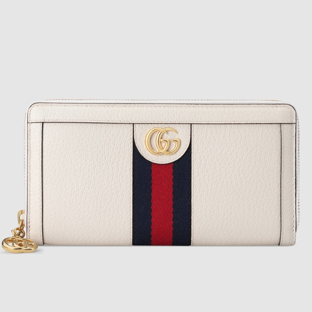 Gucci Ophidia Zip Around Wallet in White Leather GGBS11032