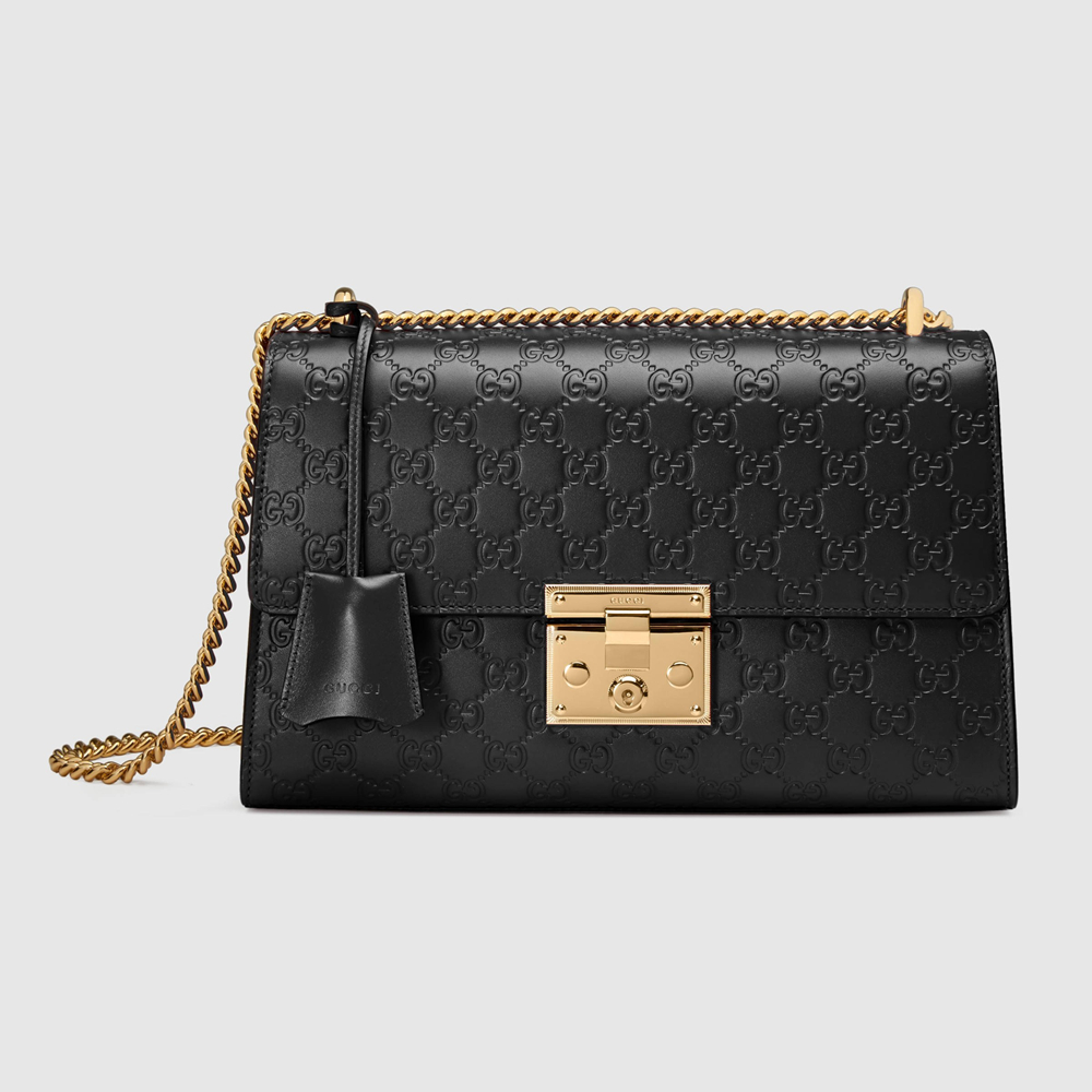 Gucci Padlock Medium Shoulder Bag in Black Guccissima Leather GGBS10826