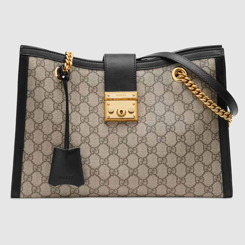 Gucci Padlock Medium Shoulder Bag in GG Canvas with Black Leather GGBS10829