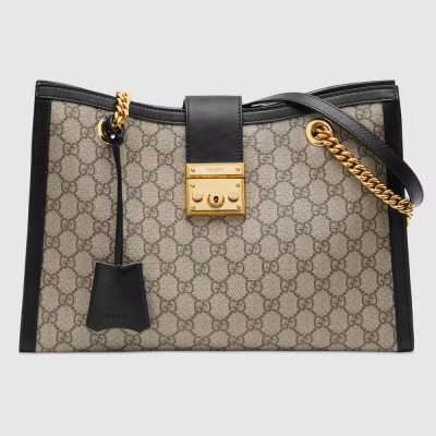 Gucci Padlock Medium Shoulder Bag in GG Canvas with Black Leather GGBS10829