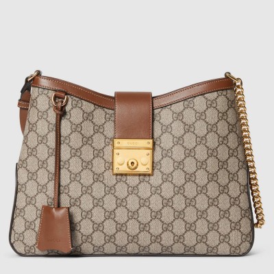 Gucci Padlock Medium Shoulder Bag in GG Canvas with Brown Calfskin GGBS10830