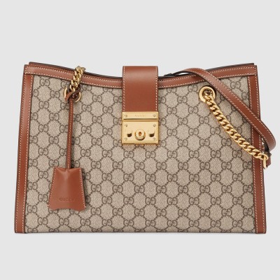 Gucci Padlock Medium Shoulder Bag in GG Canvas with Brown Leather GGBS10831