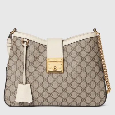 Gucci Padlock Medium Shoulder Bag in GG Canvas with White Calfskin GGBS10833