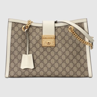 Gucci Padlock Medium Shoulder Bag in GG Canvas with White Leather GGBS10834