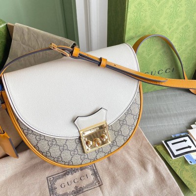 Gucci Padlock Small Crossbody Bag in GG Canvas with White Leather GGBS10166