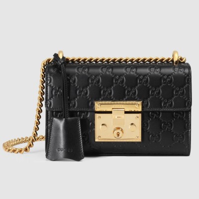 Gucci Padlock Small Shoulder Bag in Black Guccissima Leather GGBS10838