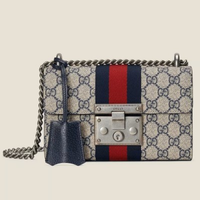 Gucci Padlock Small Shoulder Bag in Blue GG Supreme Canvas GGBS10839