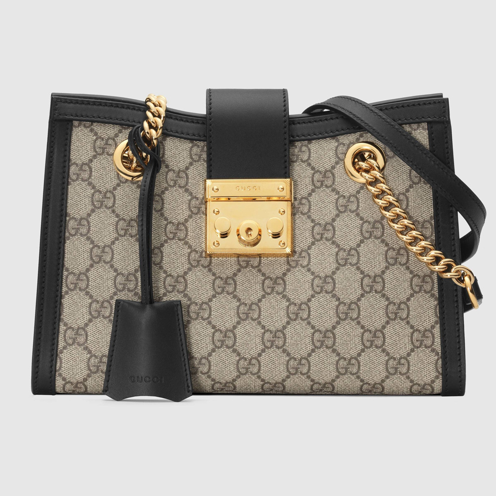 Gucci Padlock Small Shoulder Bag in GG Canvas with Black Calfskin GGBS10840