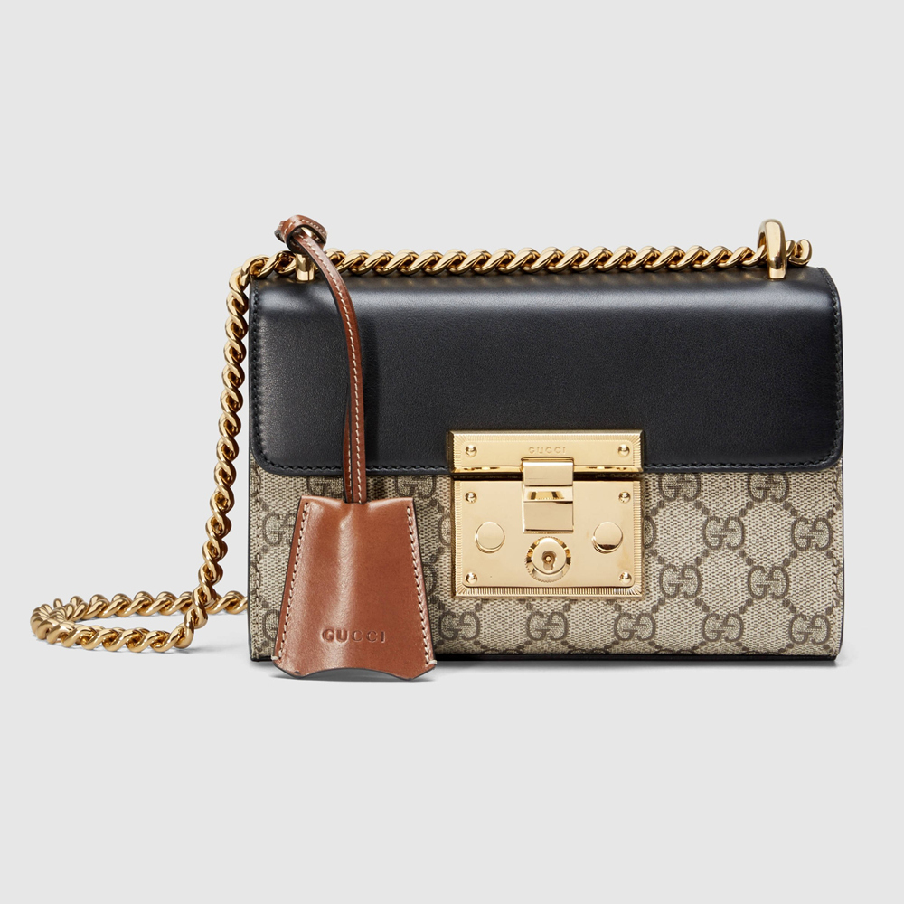 Gucci Padlock Small Shoulder Bag in GG Canvas with Black Leather GGBS10841