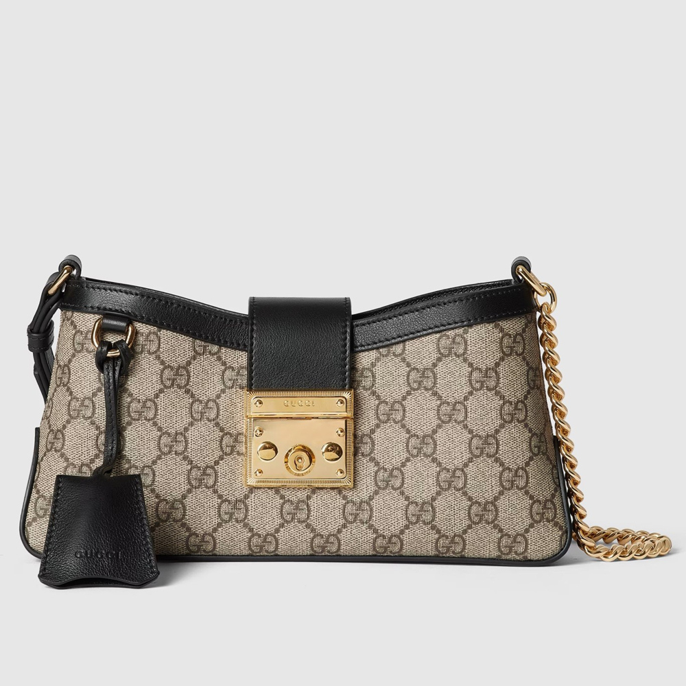 Gucci Padlock Small Shoulder Bag in GG Canvas with Black Leather GGBS10842