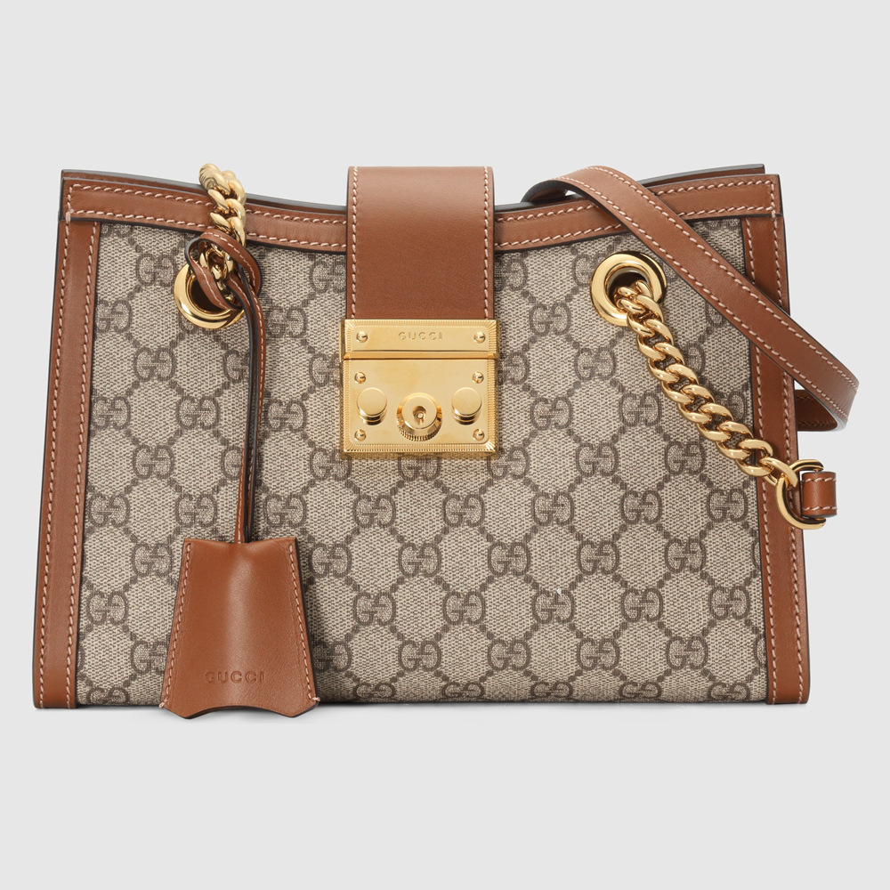 Gucci Padlock Small Shoulder Bag in GG Canvas with Brown Calfskin GGBS10843