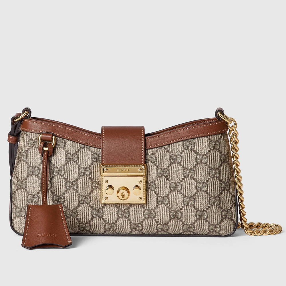 Gucci Padlock Small Shoulder Bag in GG Canvas with Brown Leather GGBS10844