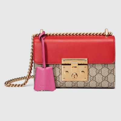 Gucci Padlock Small Shoulder Bag in GG Canvas with Red Leather GGBS10845