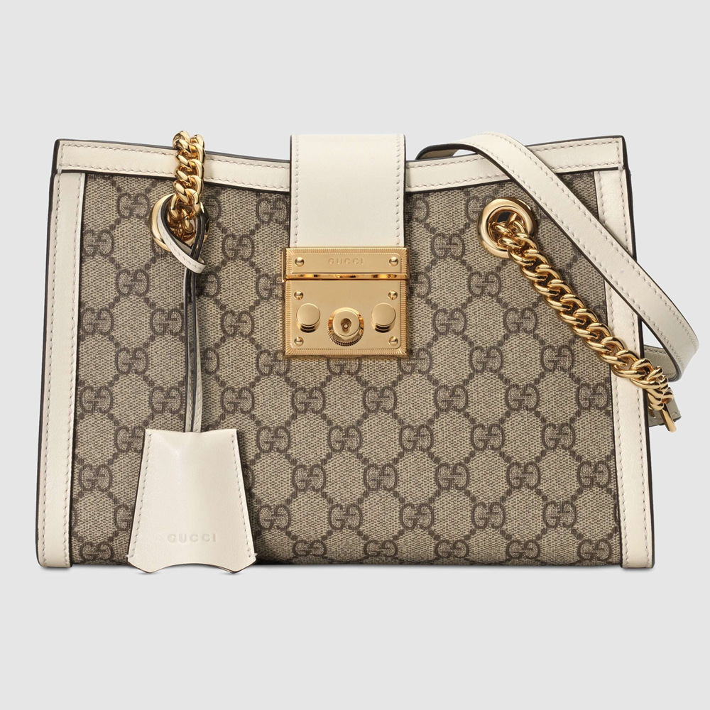 Gucci Padlock Small Shoulder Bag in GG Canvas with White Calfskin GGBS10846