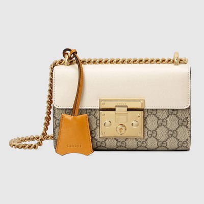 Gucci Padlock Small Shoulder Bag in GG Canvas with White Leather GGBS10847