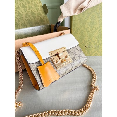 Gucci Padlock Small Shoulder Bag in GG Canvas with White Leather GGBS10847