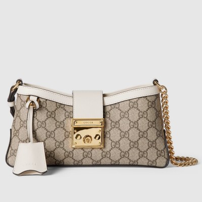 Gucci Padlock Small Shoulder Bag in GG Canvas with White Leather GGBS10848