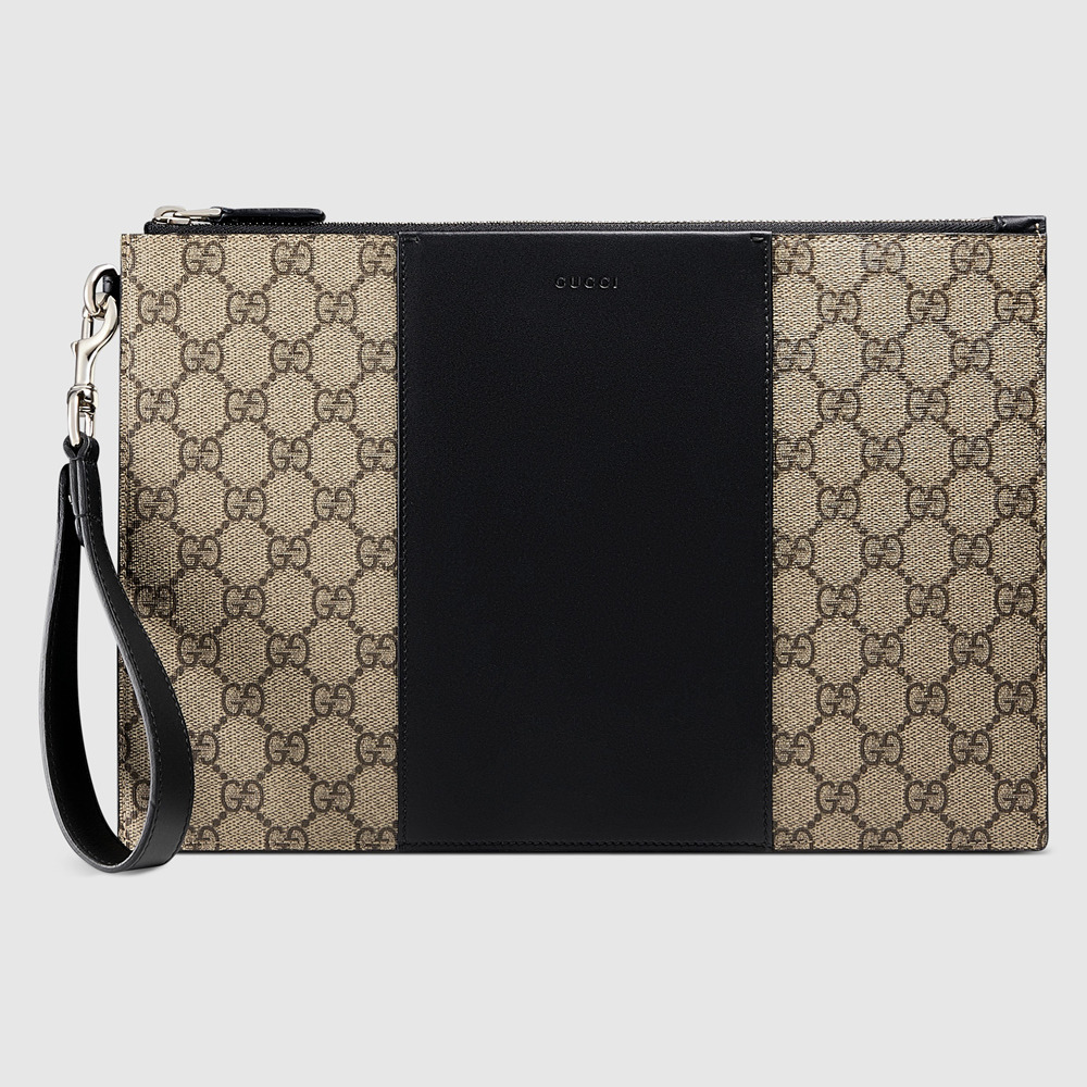 Gucci Portfolio Pouch in Beige GG Supreme Canvas with Leather GGBS10761