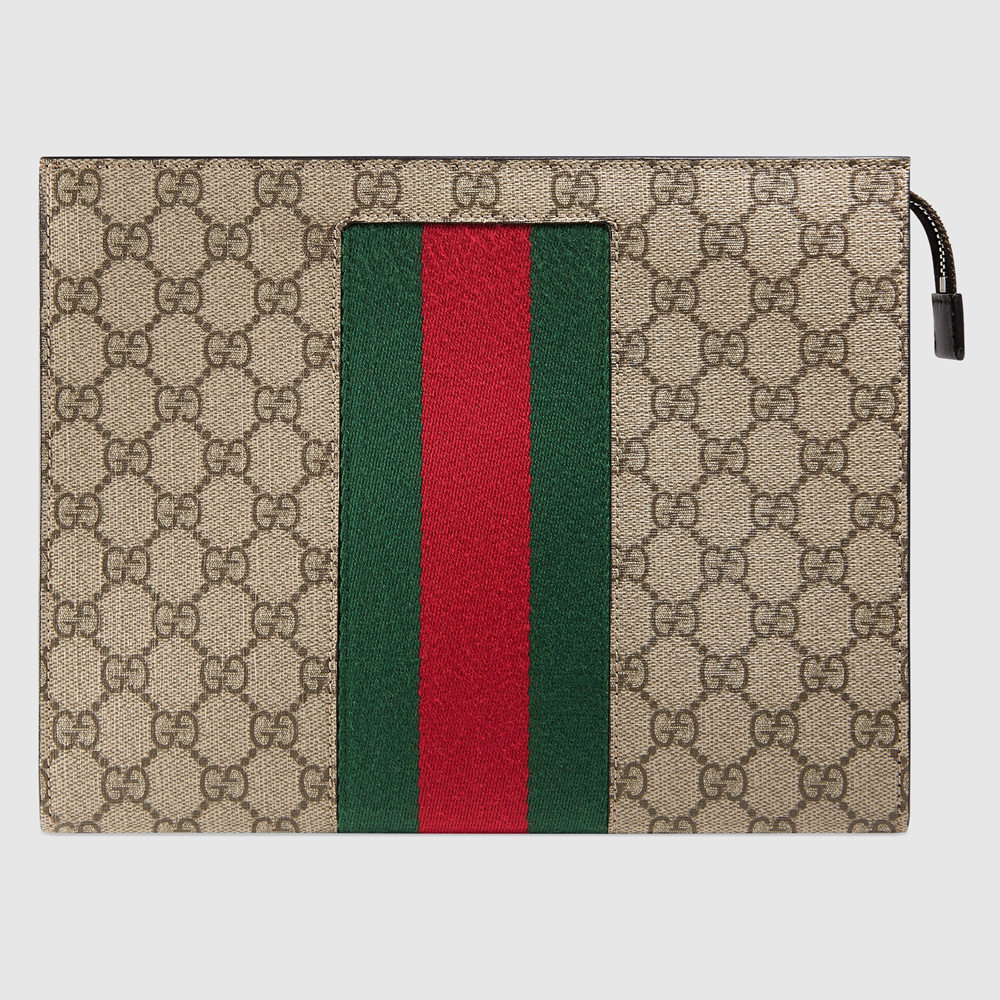 Gucci Portfolio Pouch in Beige GG Supreme Canvas with Web GGBS10762