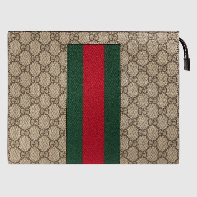 Gucci Portfolio Pouch in Beige GG Supreme Canvas with Web GGBS10762