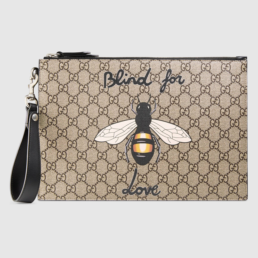 Gucci Portfolio Pouch in Beige GG Supreme with Bee Print GGBS10763