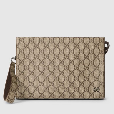 Gucci Portfolio Pouch in Beige Supreme Canvas with Brown Leather GGBS10767