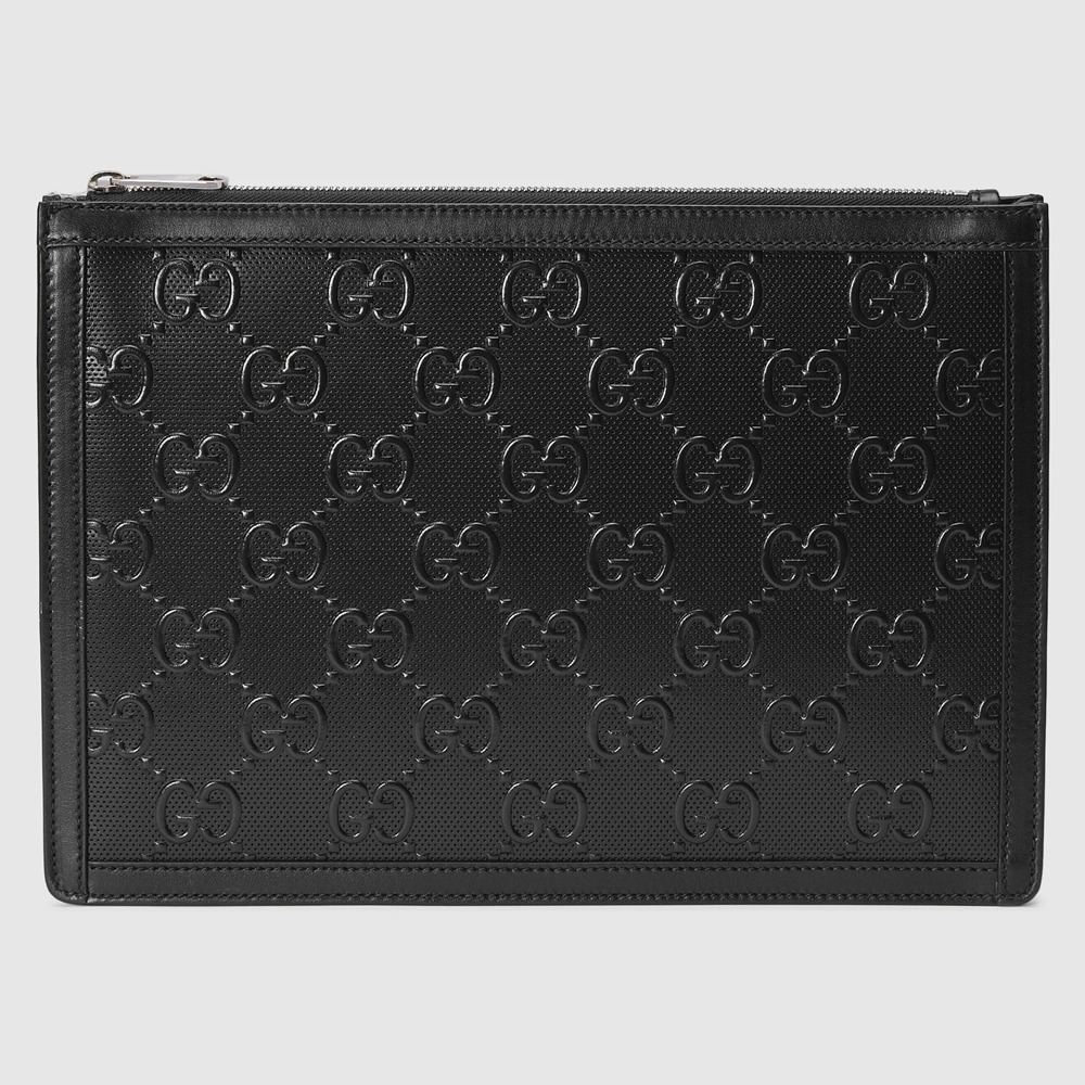 Gucci Portfolio Pouch in Black GG Embossed Perforated Leather GGBS10770