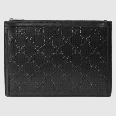 Gucci Portfolio Pouch in Black GG Embossed Perforated Leather GGBS10770