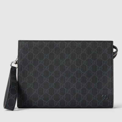 Gucci Portfolio Pouch in Black Supreme Canvas with Grey Leather GGBS10774