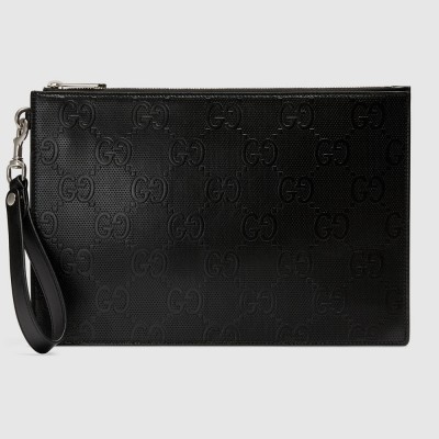 Gucci Portfolios Pouch in Black GG Embossed Leather GGBS10755