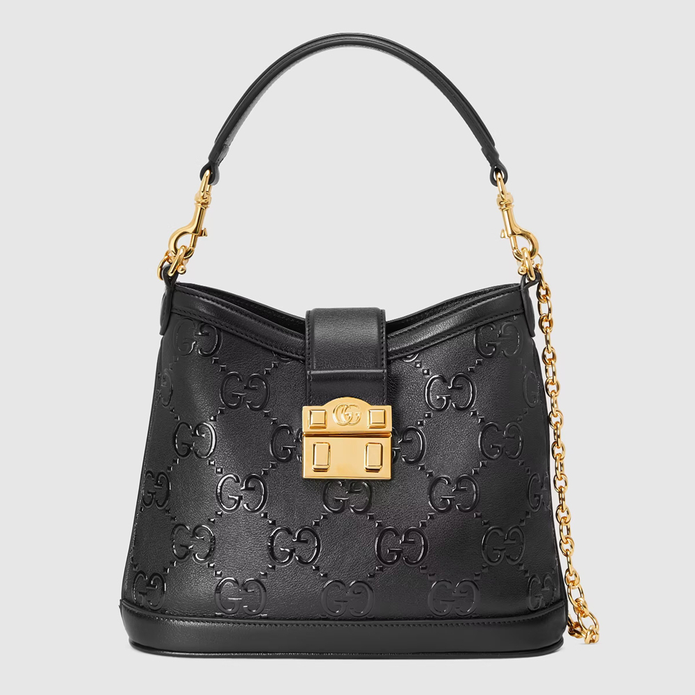 Gucci Small Shoulder Bag In Black Debossed GG Leather GGBS10818