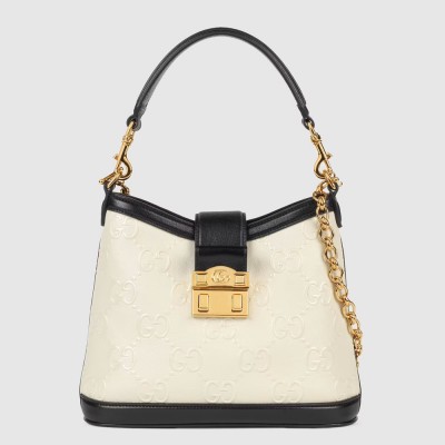 Gucci Small Shoulder Bag In White Debossed GG Leather GGBS10824