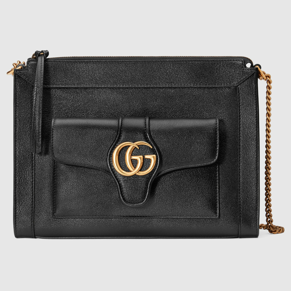 Gucci Small Shoulder Bag in Black Leather with Double G GGBS10820