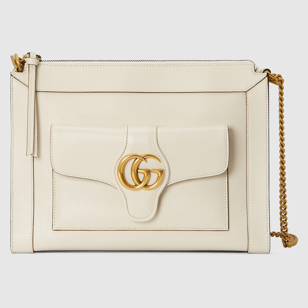 Gucci Small Shoulder Bag in White Leather with Double G GGBS10825