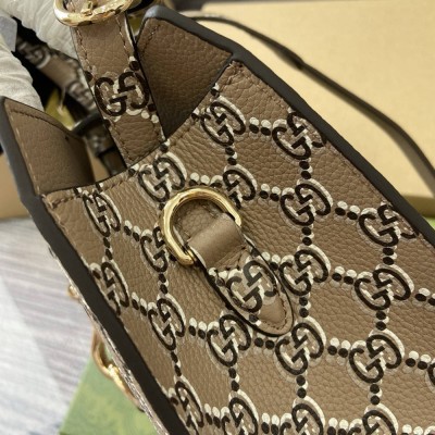 Gucci Small Tote Bag in Taupe Leather with GG Shadow GGBS10907