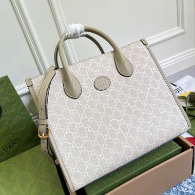 Gucci Small Tote Bag in White GG Supreme Canvas with Leather GGBS10908