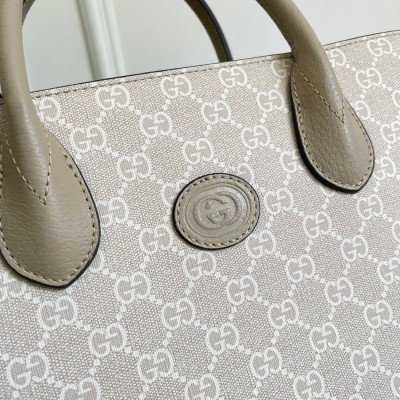 Gucci Small Tote Bag in White GG Supreme Canvas with Leather GGBS10908