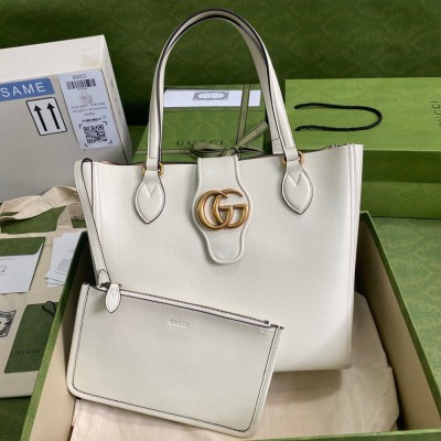 Gucci Small Tote Bag with Double G in White Calfskin GGBS10910