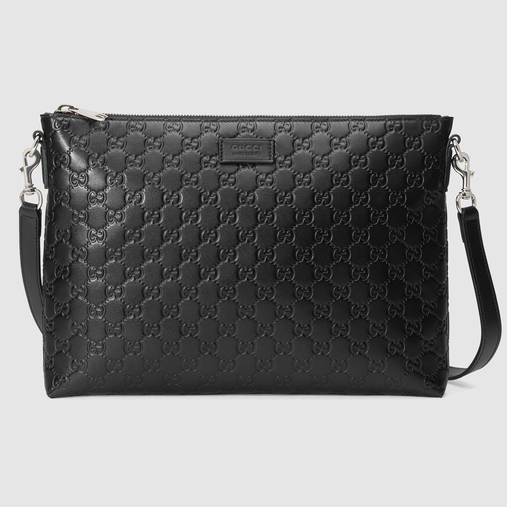 Gucci Soft Messenger Bag in Black Signature Leather GGBS10600