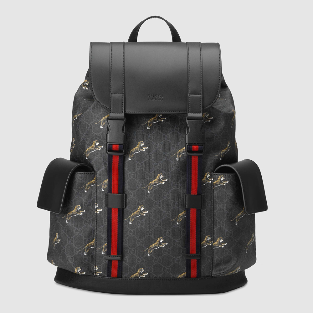 Gucci Tigers Backpack in Black GG Supreme Canvas GGBS10032